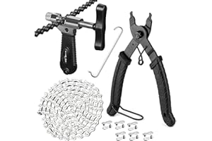 A AKRAF Bike Chain Tool Kit with 6/7/8 Speed Chain, Bike Chain Breaker with Hook, Link Plier and 6 Pairs Bicycle Buckle for Road Mountain Racing Cycling
