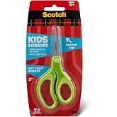 Scotch Kids Pointed Tip Scissors with Soft Touch, 5" (Colors may vary) | Stainless Steel Blades For Classroom Crafts