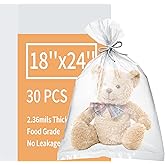 Plastic Flat Open Poly Bags, 18 x 24 inch Clear Plastic Bags, 30 Count Reusable Flat Open Storage Bags for Proofing Bread, Do