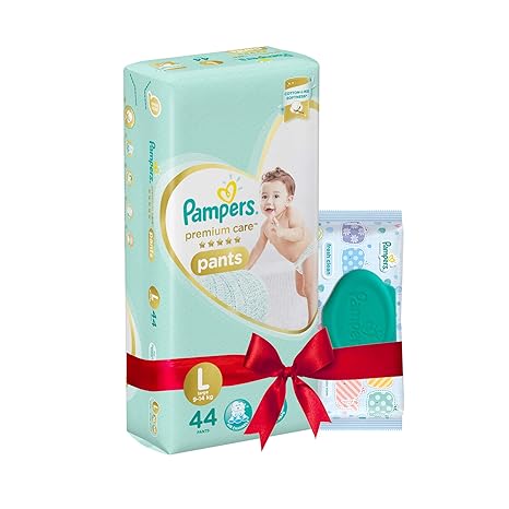 Pampers Premium Care Large Size Diapers Pants (44 Count) and Pampers Fresh Clean Baby Wipes (64 Count) Combo Pack