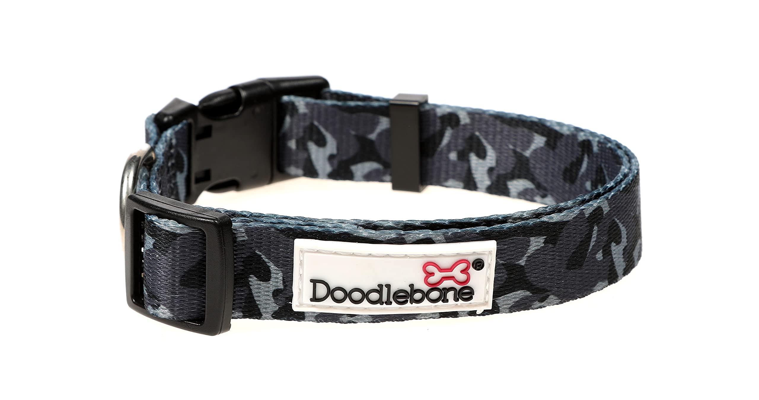 Doodlebone – Dog Collar – Adjustable Strong Collar with Secure D Ring, Strength Tested Components & Machine Washable Design for Everyday Walkies – Size 6-11, 50-70cm - Smokey Camo