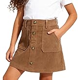 WELAKEN Kid Girls' Corduroy Mini Skirt with Pockets & Elastic Waistband
