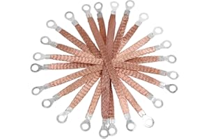 BUYUNEED Braided Ground Straps Copper Automotive Grounding Wire Connection 1/4" Flat Width with 5/16" Rings Terminal Lugs (8inch-12pcs)