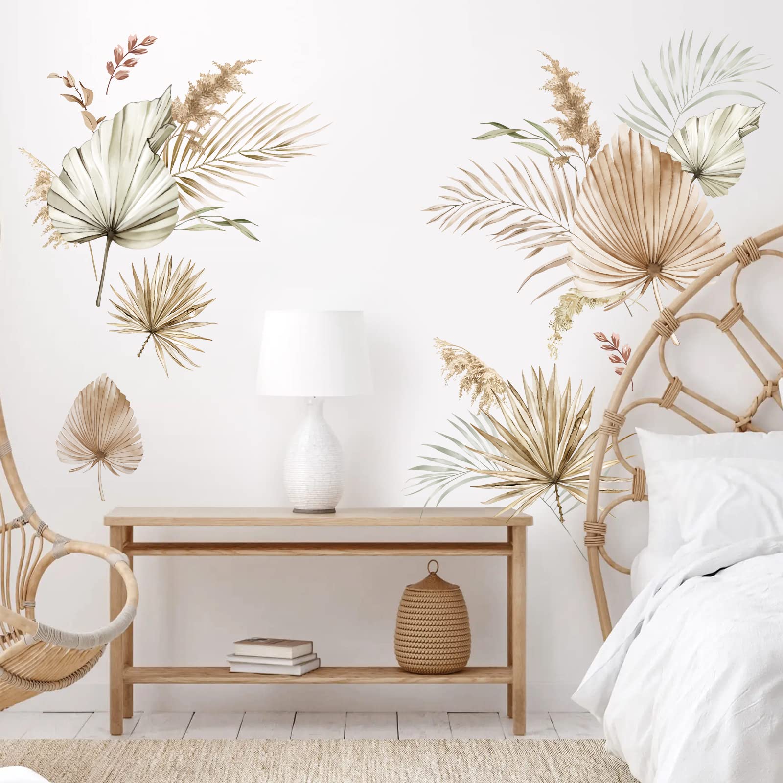 decalmile Boho Palm Leaves Wall Stickers Tropical Plants Leaf Wall Art Decals Bedroom Living Room Sofa TV Background Wall Decor