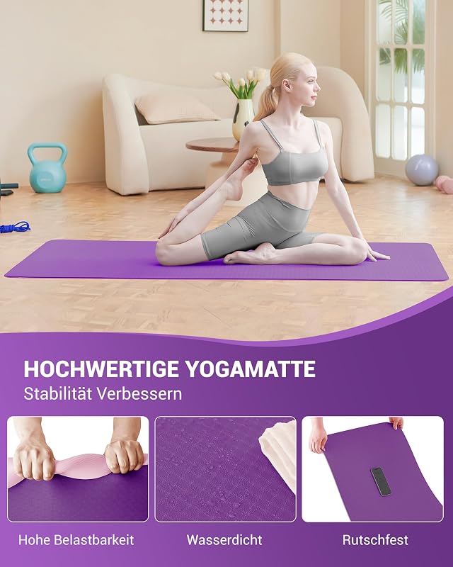 Yoga Matte Yogamatte Rutschfest TPE 183x61x0,6cm — Foto 6 von 7