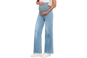 BLENCOT Maternity Jeans for Women Straight Leg Stretchy Denim Ripped Pregnancy Boyfriend Jean