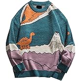 Arssm Mens Oversized Dinosaur Knit Pullover Sweater Fashion Cartoon Unisex Sweater Long Sleeve Crewneck Vintage Tops