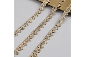 URROMA Gold Heart Lace Trim, 5 Yards Gold Lace Gold Embroidery Lace Ribbon Trim for Sewing, Metallic Crafts Fabric Trim
