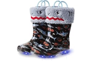 EUXTERPA Toddler Kids Light Up/Solid Color Rain Boots Waterproof Warm Fleece Lined Boots for Boys Girls Winter Snow Boots