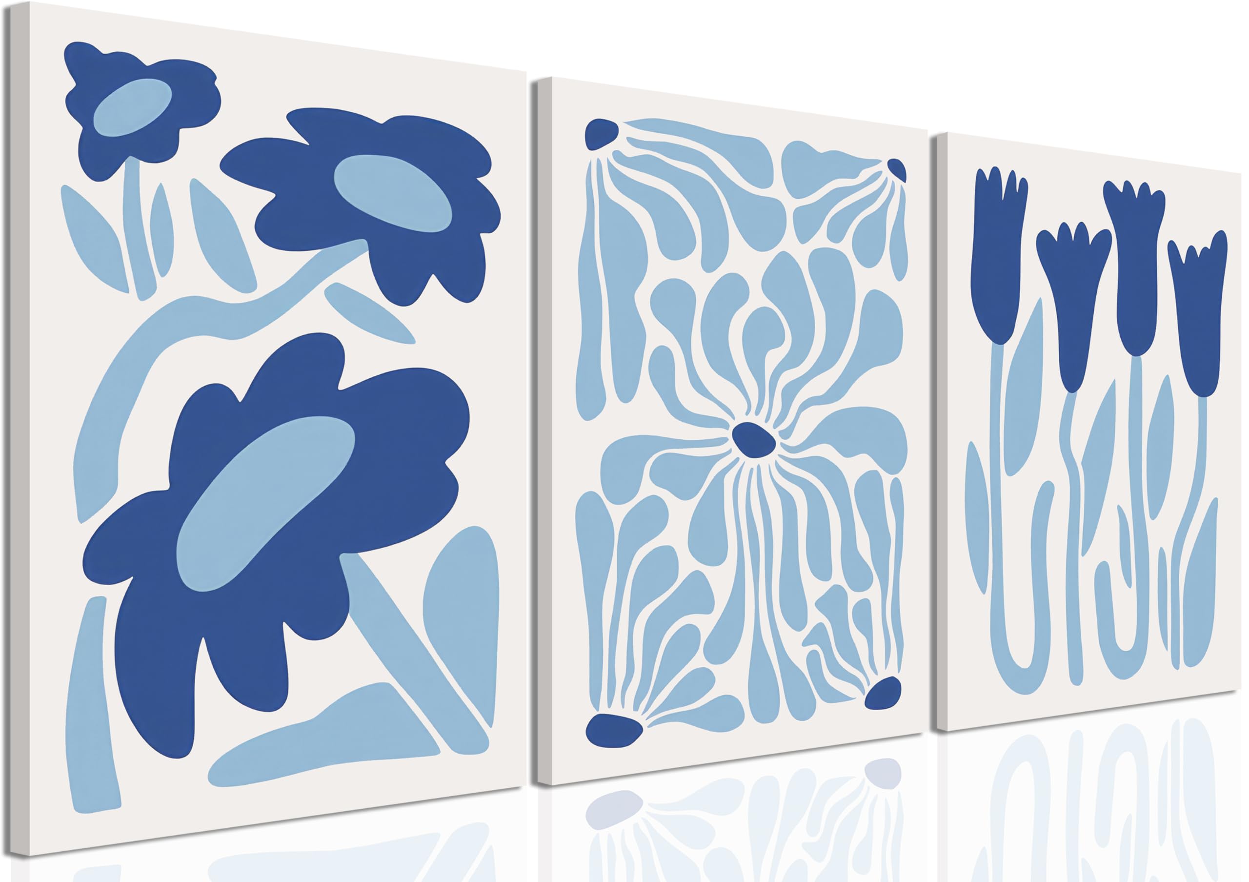 Photo 1 of Blue Flower Wall Art Set of 3, Henri Matisse Light Blue Aesthetic Wall Decor, Abstract Gallery Posters Canvas Painting Pictures Prints for Bedroom Living Room Bathroom Framed 16x24 inch