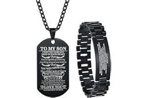 CaleesLLC 2Pcs Son Bracelet and Necklace from Mom and Dad Personalized Wristband Bracelets Stainless Steel with Adjustable Tool Engraved Necklace for Graduation Birthday Gift