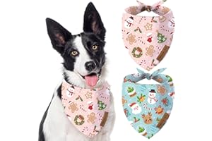 Oritasy Pink Christmas Dog Bandanas, 2-Pack Triangle Reversible Snowman Gingerbread Man Pet Scarves, Premium Fabric, Santa Claus Bandana for All Boys Girls Dogs (Small, Style 1)