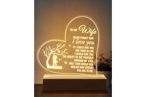 Calibron Gifts for Wife, Wife Valentines Gifts 6.9 Inch Engraved Night Light Romantic Anniversary Valentines Day Gifts for Wife from Husband, Valentines Day Gifts for Her