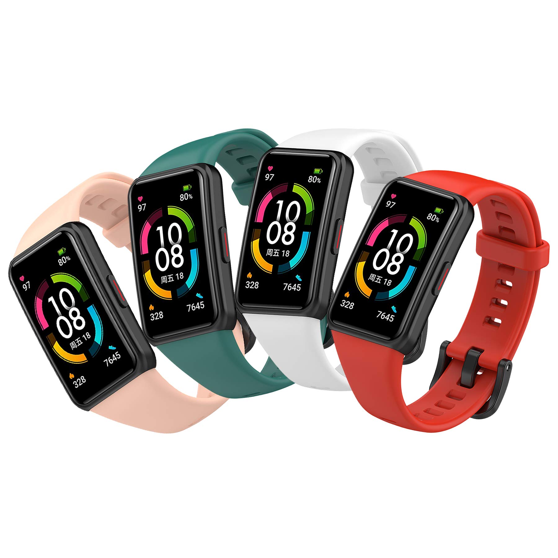 SenMore 4 Pieces Straps for Honor Band 6, Colorful Bracelet Soft Silicone Wristband Waterproof Replacement, Wristband Strap for Honor Band 6