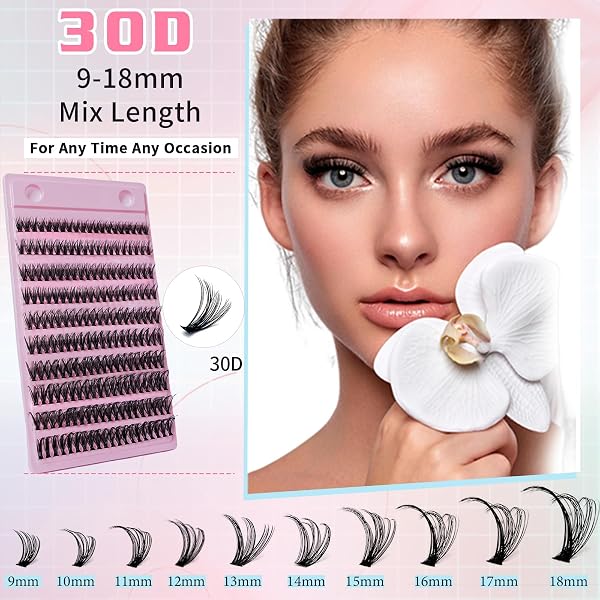 CLUSTER EYELASH KIT 30D LASH EXTENSIONS KIT WITH 200PCS INDIVIDUAL LASHES BOND AND SEAL AND EYELASHES CLUSTERS TWEEZERS WISPY 9-16MM D CURL FALSE EYELSHES, BY YAISEIKO