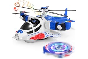 HOLYFUN Light-Up Helicopter Toy for Toddlers, 360° Rotating Airplane Toy with Music and Obstacle Avoidance, Birthday Gift for Boys Ages 3-5