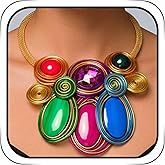 Wosois Statement Necklace and Earring Set, Purple Spiral Wire Design with Iridescent Stones,Gold Mesh Chain