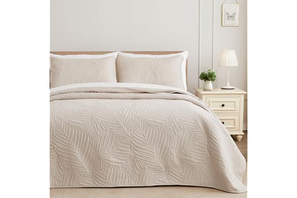 Exclusivo Mezcla Queen Quilt Bedding Set, Lightweight Brich Beige Quilts Queen Full Size for All Seasons, Soft Microfiber Bed