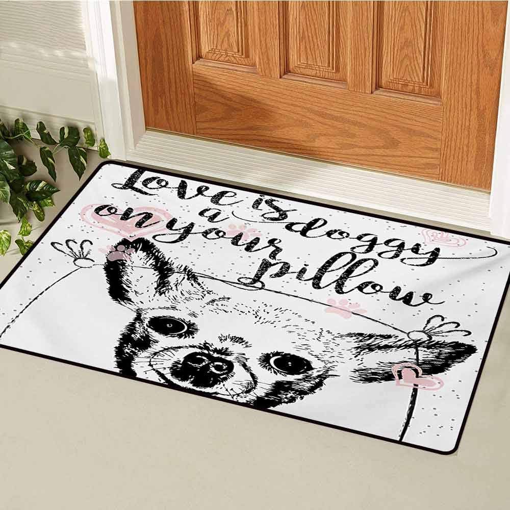 Funny Words Front Door mat Carpet Love Quote About Dogs Friendly Puppy with Hearts Grungy Calligraphy Machine Washable Door mat W35.4 x L47.2 Inch Black White and Blush