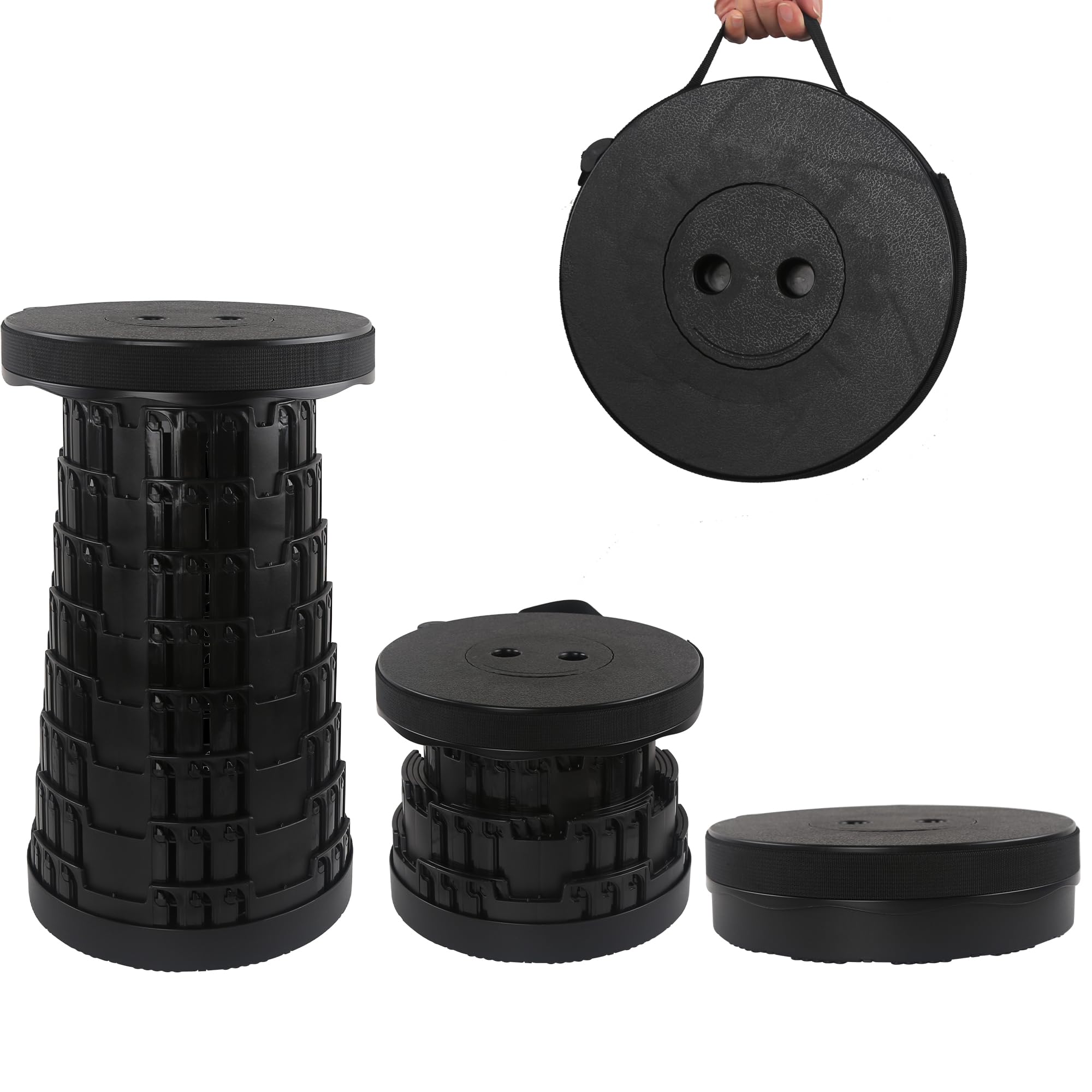 HVDHYY Telescopic Stool Folding Stools for Adults Max Load 460lbs/210KG Camping Foldable Stool Seat Portable Collapsible Telescoping Stool for Outdoor BBQ Garden Outdoor Camping Indoor (Black)