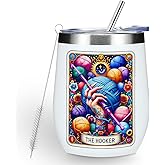 Tarot Card Sarcastic Wine Tumbler, Crochet Gifts Crafter Knitting Gothic Witch Stuff Gifts for Women Niece Birthday Christmas Coffee Cup Insulated Stainless Steel 12oz Wine Glass with Lid, Straw