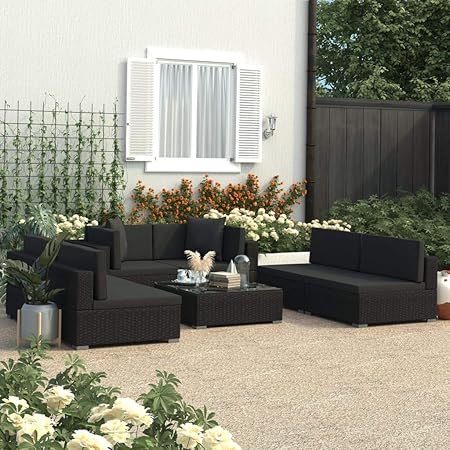 Amazon Com Vidaxl 7 Piece Garden Lounge Set Patio Furniture Set Outdoor Sectional Sofa Outdoor Furniture Set Patio Sofa Set Conversation Set With Cushion And Table Poly Rattan Black Garden Outdoor