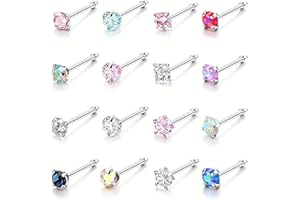 FastPeak 16PCS 20G Stainless Steel Nostril Piercing Jewelry | Colorful Opal/CZ Gem Nose Studs for Daily & Party Wear