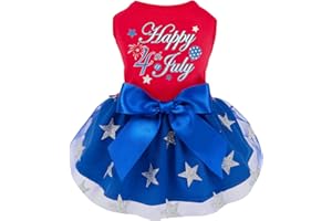 TIGENA Happy 4th of July Dog Dress Outfit Patriotic Stars Dog Tulle Dress Independent Day Dogs Pet Doggie Apparel Clothes for Small Puppy Cats Girl