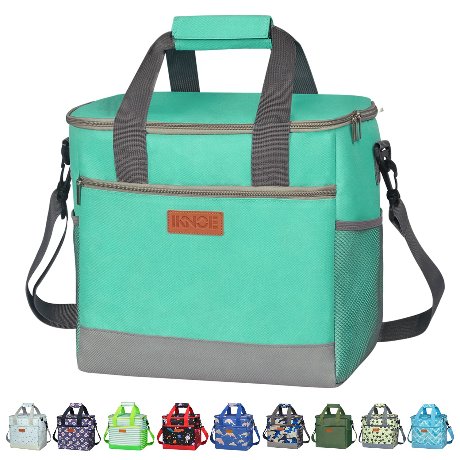 Iknoe Large Cooler Bag Collapsible 24 Can Insulated Bags Leakproof Lunch Cooler Tote with Multi-Pockets for Adult Insulated Thermal Bag for Beach, Picnic, Office Work(Mint Green)