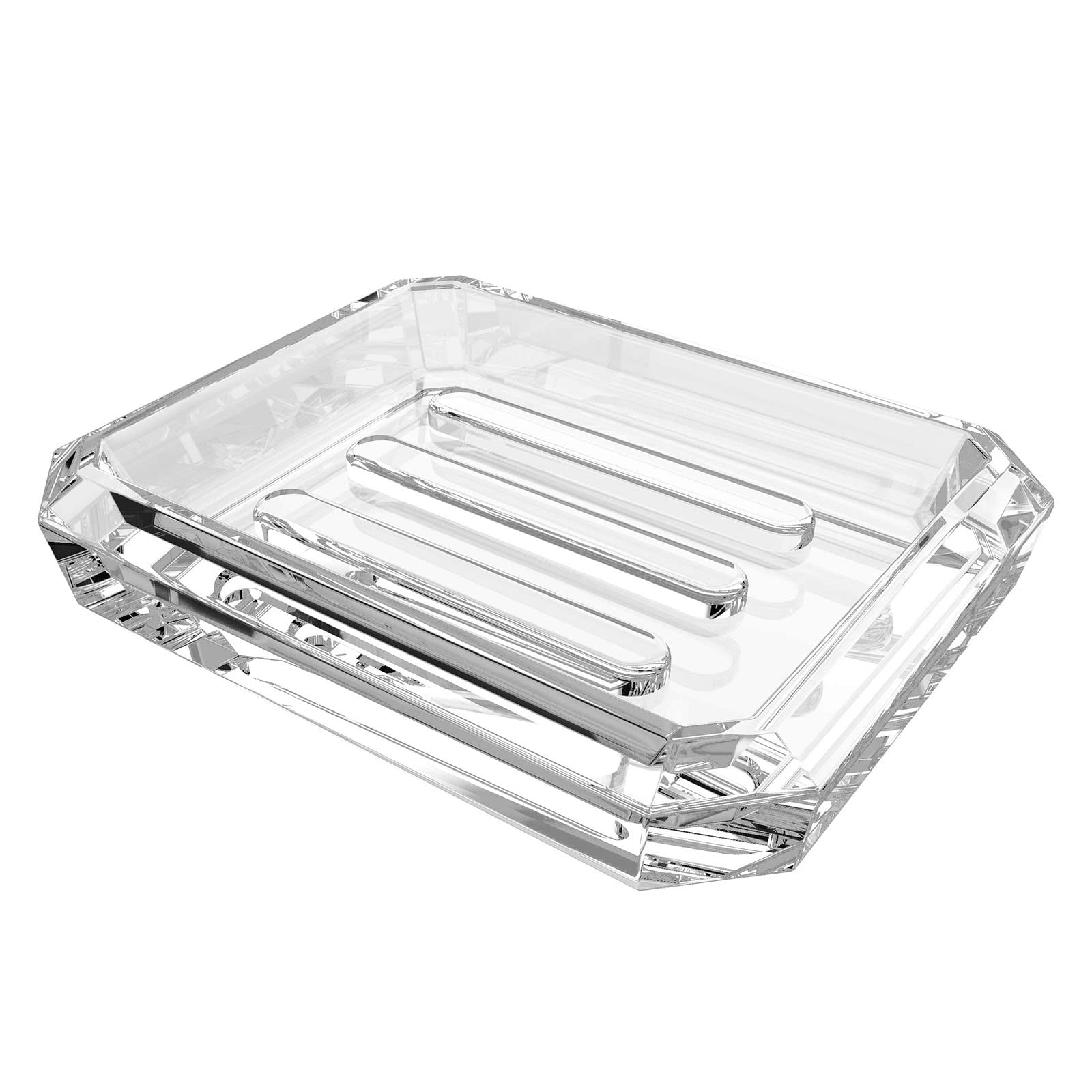 Linkidea Rectangle Glass Bar Soap Dish, Soap Saver Tray for Bathroom Counter, Glass Sponge Dish Holder Case Box for Shower (Clear)