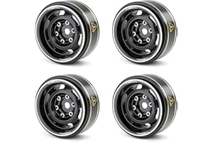 TREAL SCX24 Wheels 1.0'' Beadlock Wheels(4P) Vinatge Wheels for 1/24 SCX24 Bronco Gladiator C10 Deadbolt -Type E (Black)