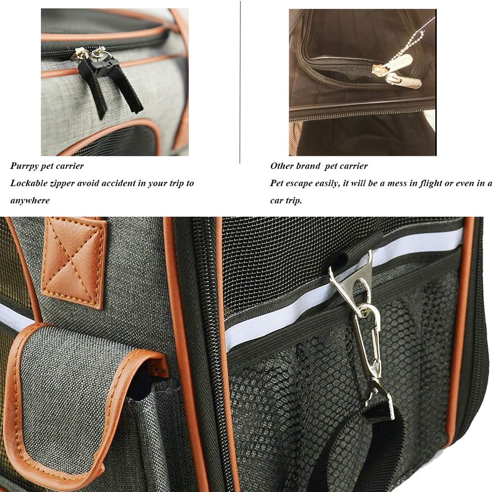 Purrpy Ventilative Cat Dog Carrier Airline Approved Soft Sided Pet Travel Bag Portable Car Seat Safe Carrier Deep Grey M : Pet Supplies