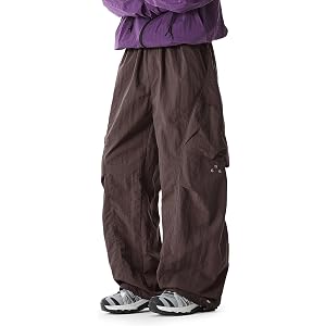 Areant Mens Baggy Hiking Cargo Pants Parachute Water Resistant Lightweight Wide Leg Pants Outdoor Climbing Trousers