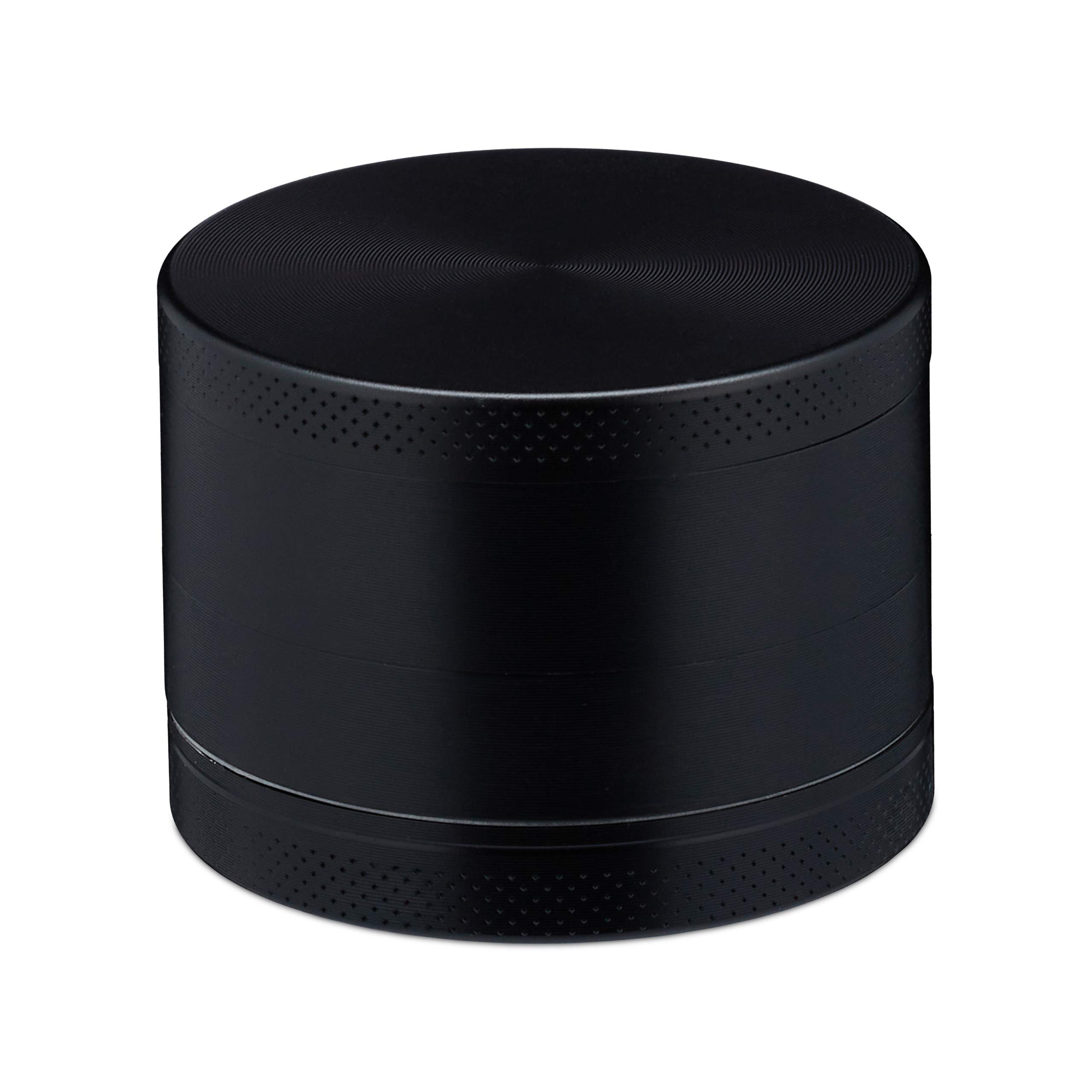 Relaxdays 10027641_46 Grinder, 4 Pieces, Herb, Spice & Tobacco Mill, Scraper, Magnetic Lid, Metal, ∅ 5 cm, Black
