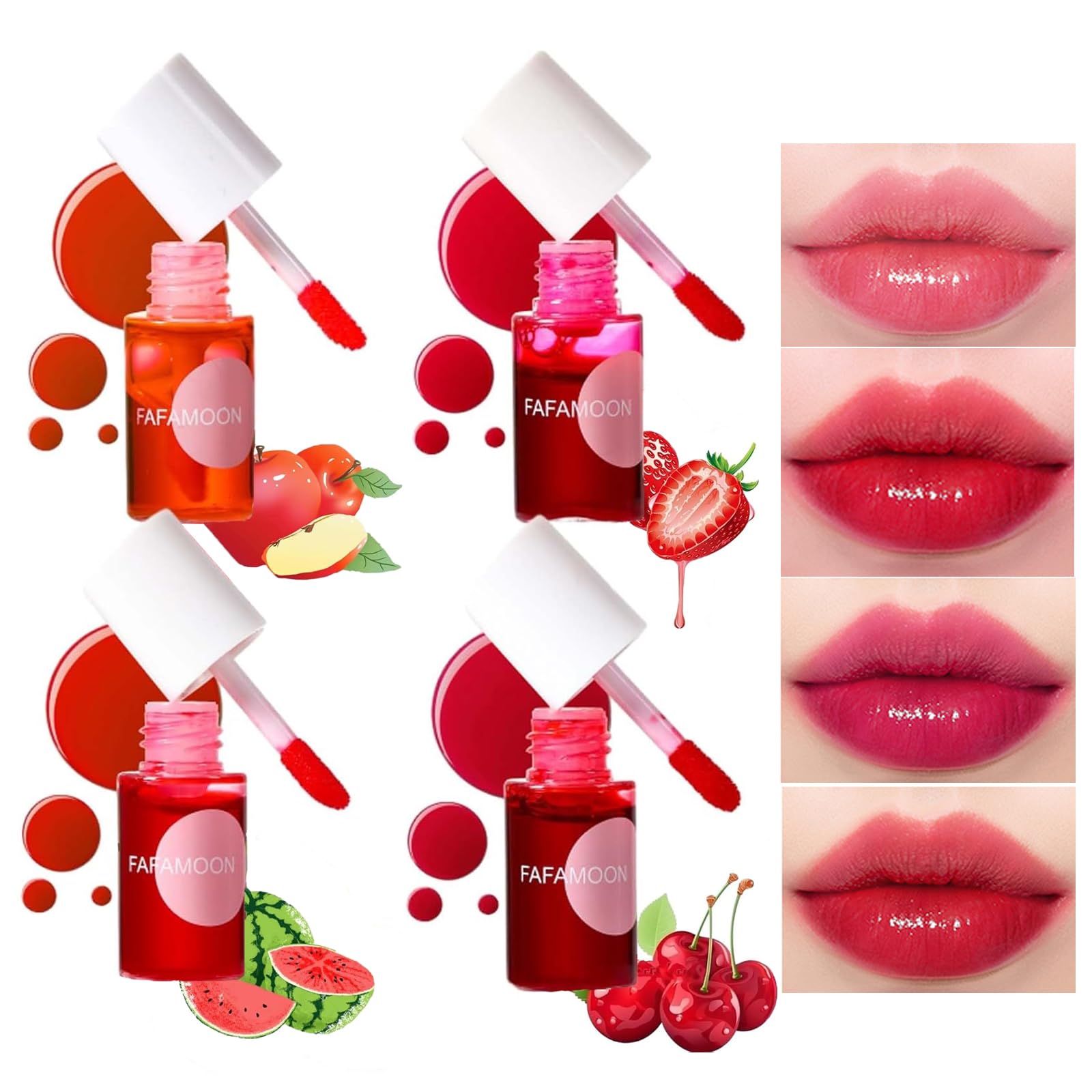 4 Clolors Lip Stain Set, Mini Lip Tint Liquid Water Tint, Korean Lip Gloss Moisturizing Natural,Long Lasting Waterproof,Multi-Use Lip and Cheek Tint
