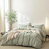 BDEAR Linen Feel Sage Green Duvet Cover King Size 104'' W x 90'' L, Percale 100% Washed Cotton Duvet Cover with Zipper Closure Plus 2 Pillowcases, Oeko TEX Standard Certificated, Linen Feel and Cozy