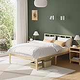 Bamboo Bed Frame Full Size with Headboard Platform Bedframe Solid Stablewith Non-Slip Slats Support Tall Bed No Box Spring Needed Heavy Duty Easy Assembly Noise Free Nature