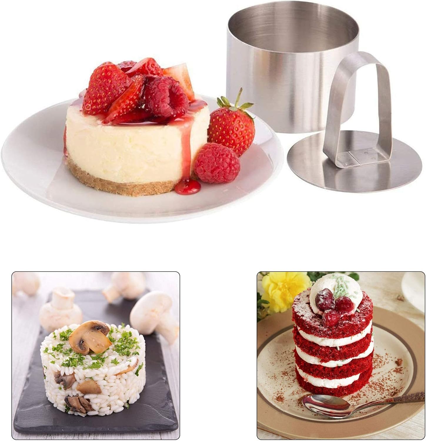 3 Pieces Cercles Presentation Gateau Moule Gateau Poussoir Cercle Anneaux A Gateau Dessert Petit Anneau A Dessert Inoxydable Cuisson Pour Salade Mousse Chocolat Tiramisu Sandwichs Decoration Ronde Cuisine Et Maison Ustensiles A