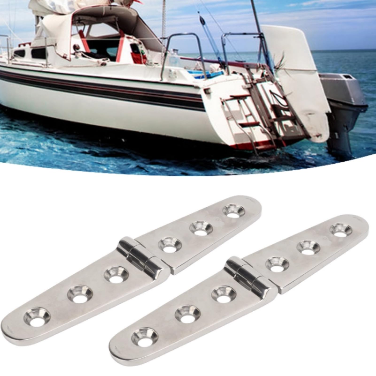 2pcs Heavy Duty Strap Hinge with Holes, Marine Strap Hinge Stainless Steel Marine Home Hardware Cabinet Hinges Boat for Garden Gate Ginges (3 Hole)