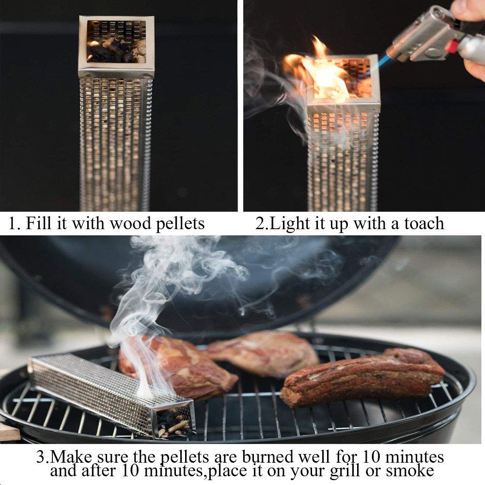Up to 5 Hours Smoking Works with Pellets and Wood Chips Cold & Hot
