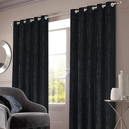 Sienna Crushed Velvet Eyelet Curtains Black 46 X 90 46 Wide X