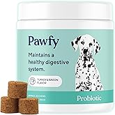 Pawfy Probiotics for Dogs - Digestive &amp; Gut Health Supplement for Yeast | Probiotic Blend for Firm Stools, Healthy Skin &amp; Seasonal Allergies Support. Small &amp; Large dogs | 30 Chews.