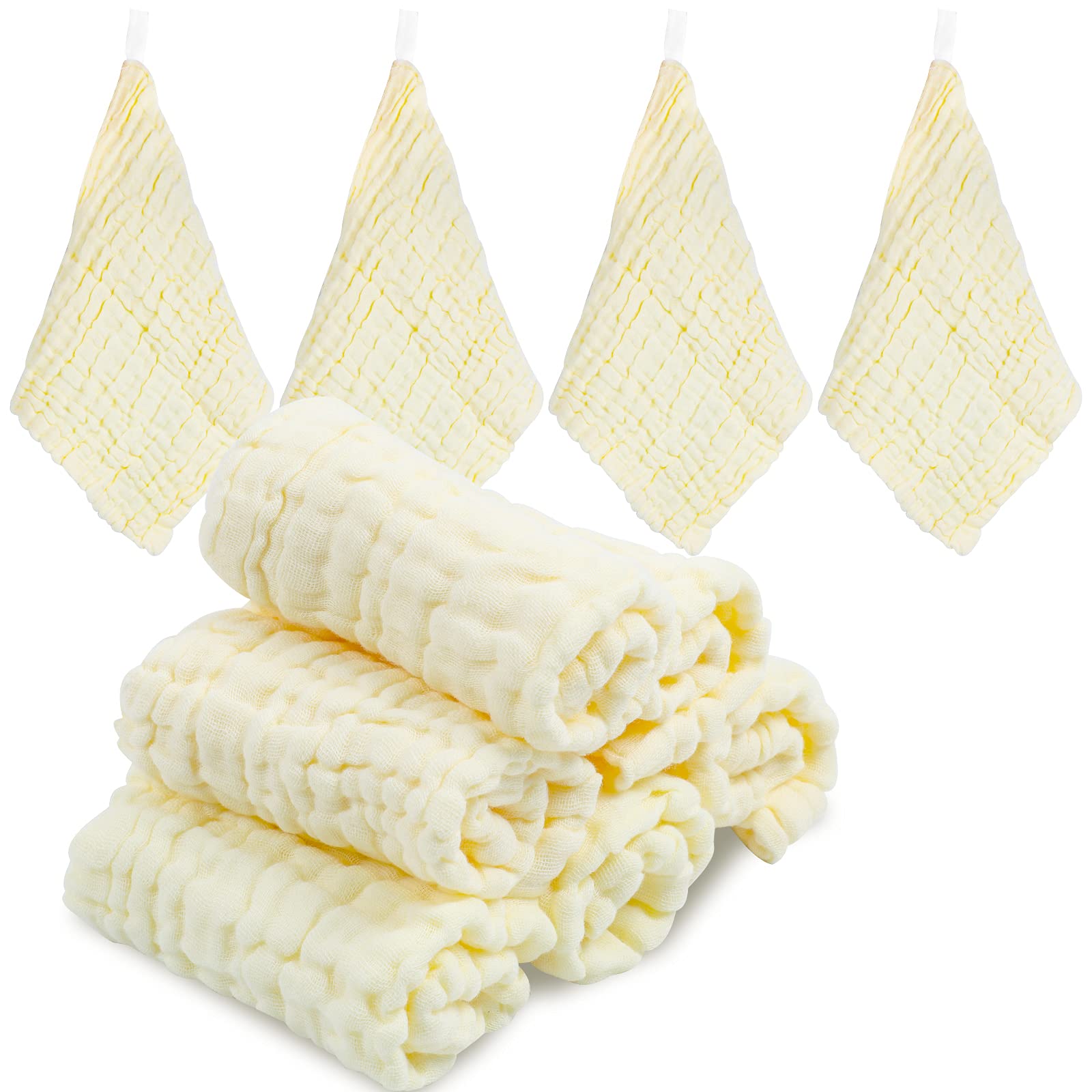 ABirdon Baby Muslin Cloths Squares,10 Pack 30x30CM Extra Soft Breathable Baby Washcloths, 6 Layers Organic Cotton, Unisex Reusable Baby Face Towels for Newborn