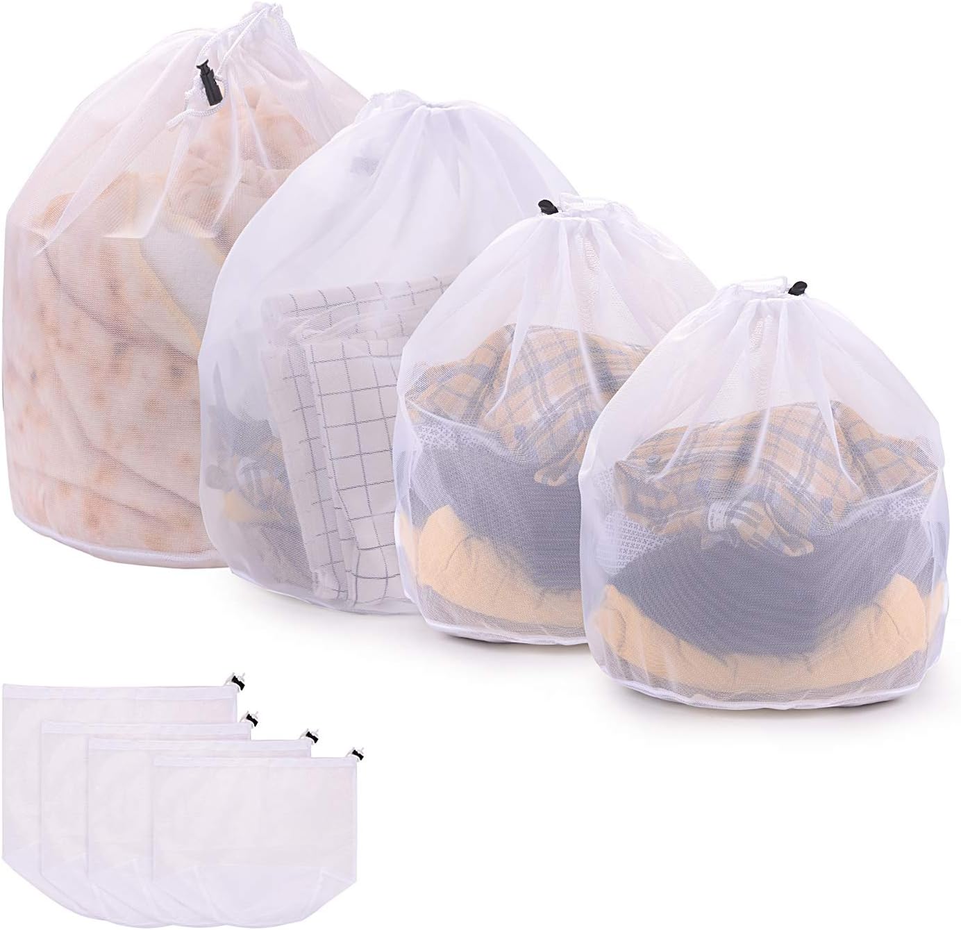 FORMIZON 4 Stück Waeschesack Waschmaschine mit Kordelstopper Wäschenetz Wäschesack Wäschebeutel für Waschmaschine, Kleidung, Oberbekleidung, Dessous, Socken, Strümpfe (B)