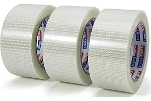ADHES Filament Strapping Tape 2 Inch x 35 Yards, 3 Rolls, 5.5 Mil Heavy Duty Fiber Reinforced Packing Tape, Fiberglass Tape f