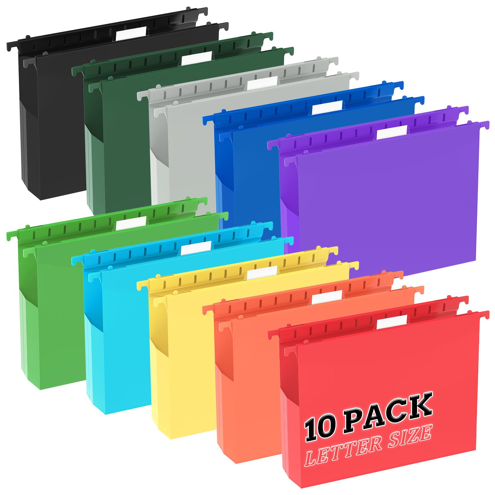 Photo 1 of 10pcs Hanging File Folders Letter Size, Plastic Hanging Folders, 2" Expandable File Folders Hanging with Tabs, File Organizer for Home Office School Document Organization, Assorted Colors