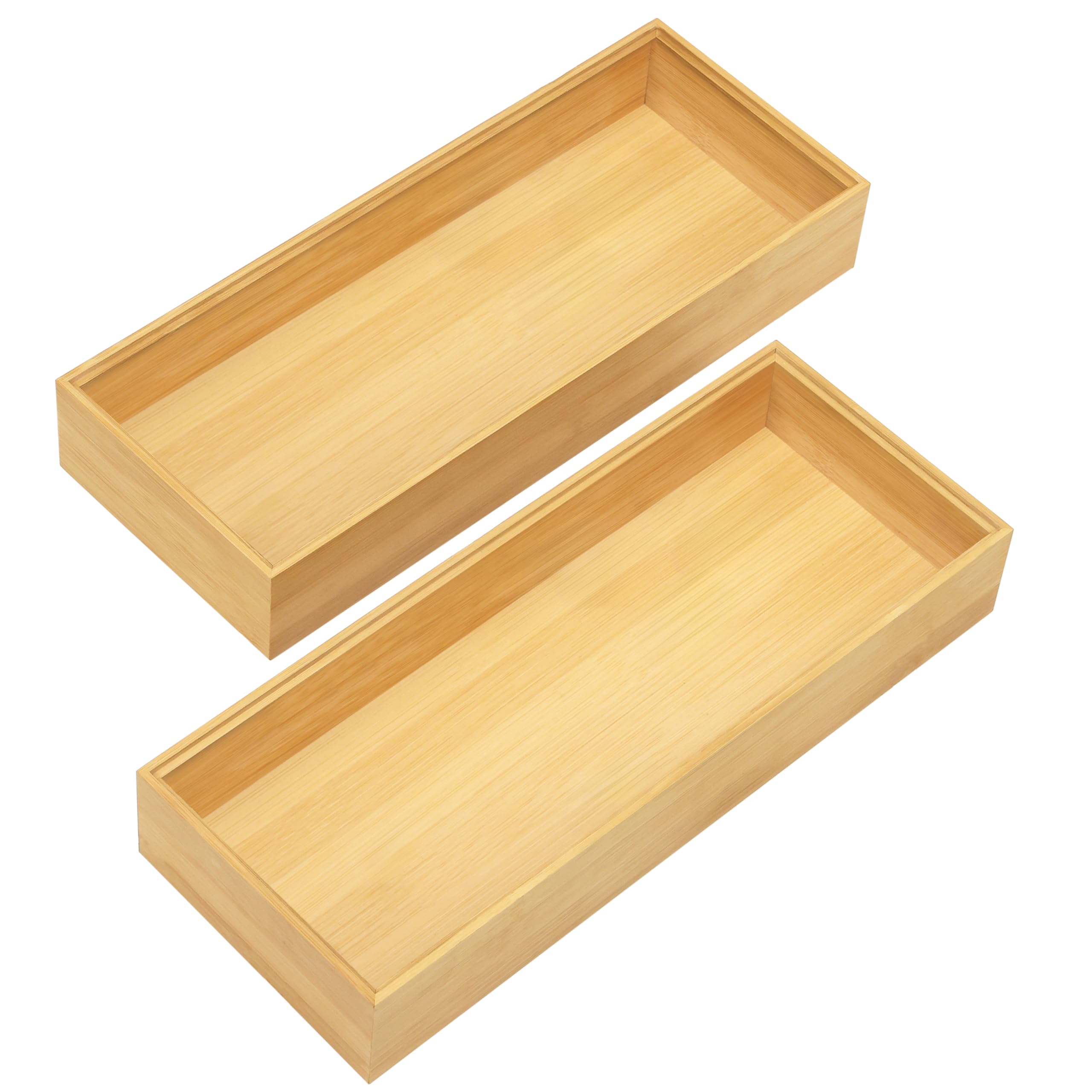 Winter Shore Bamboo Drawer Organiser [2 Pack] - Natural Stackable Wood Trays for Drawers, Pantry, Kitchen - Wooden Utensil Organiser Box for Cooking Tools, Flatware, Silverware - 15.5 x 6.5 x 38.5cm