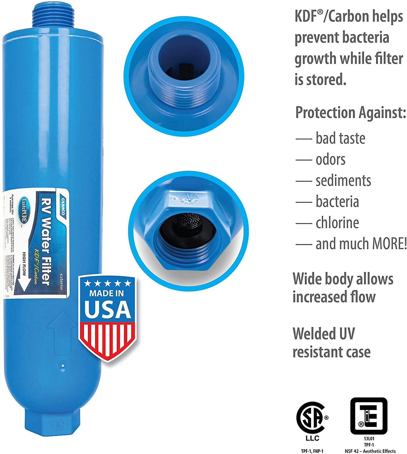 Camco 40045 TastePURE インラインRV浄水器 飲料水の中の悪い味、臭い、塩素、堆積物を大幅に削減 (合計6フィルター)