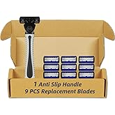 6-Blade Razor for Men, Men's Razors Set Includes Handle & Blade Refills, Precision Manual Beard Trimmer Safety Men Shaving Essentials Kit Travel Face Cleansing Shaver (1 Razor + 9 Blades)