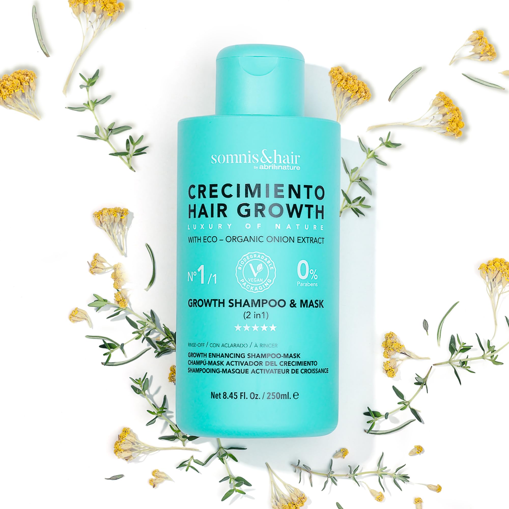 somnis&hair - 2 in 1 Shampoo and Mask for Hair Growth - Strengthens, Increases Density, and Prevents Hair Loss - Paraben-Free - Vegan - Anti-Breakage - 250 ml